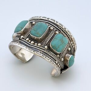 Plateria Daniela 950 Mexico TA-75 Silver Turquoise Southwestern Cuff UNISEX